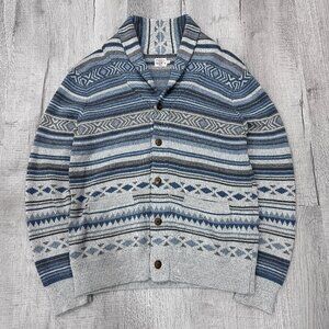 Faherty Cardigan Mens Large Blue Aztec Sweater Shawl Neck Soft Button Front